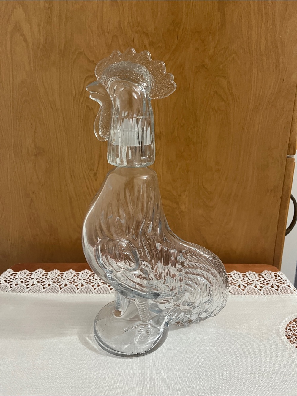 Vintage Summit Art Glass Rooster Decanter - Clear Pressed Glass Figural Bottle